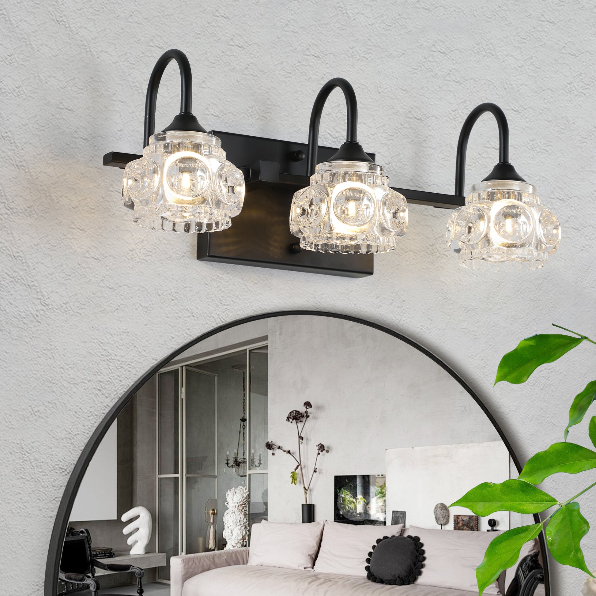 Retro 3 Light Bathroom Vanity Light Fixture Black Finish With Crystal Glass Shades, Wall Mounted Lighting For Bathroom, Powder Room, And Vanity Mirror No Bulbs Black Crystal Iron