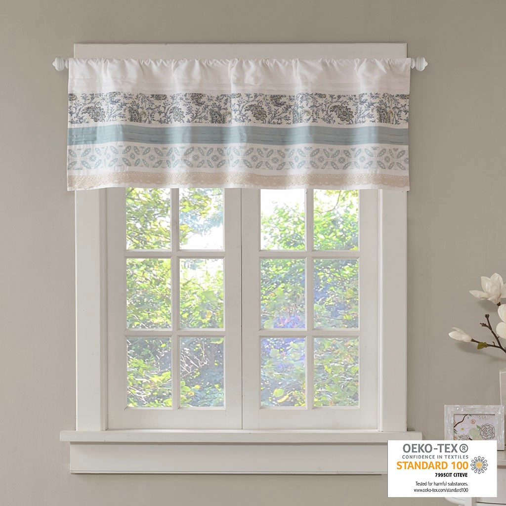 Printed And Pieced Rod Pocket Valance Aqua 50X18" Aqua Cotton