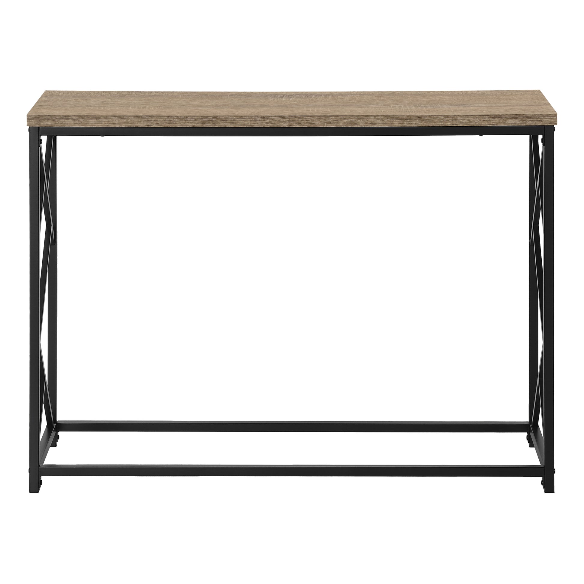 Accent Table, Console, Entryway, Narrow, Sofa, Living Room, Bedroom, Brown Laminate, Black Metal, Contemporary, Modern Taupe Metal