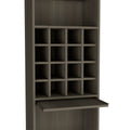 Kava Bar Cabinet, Concealable Serving Tray, Sixteen Built In Wine Rack, One Shelf, Double Door Smokey Oak Smoke Grey Particle Board Particle Board