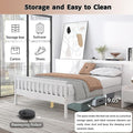 Queen Bed Frames With Headboard, Solid Wooden Platform Bed With Corner, Modern Low Profile Bed Frame, No Box Spring Needed, White Queen White Wood