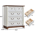 Farmhouse Style 5 Drawer Dresser Chest With Base Wooden Rustic Chest Of Drawers, Storage Dresser Organizer For Bedroom, Living Room, Beautiful Sturdy And Durable Walnut Mdf