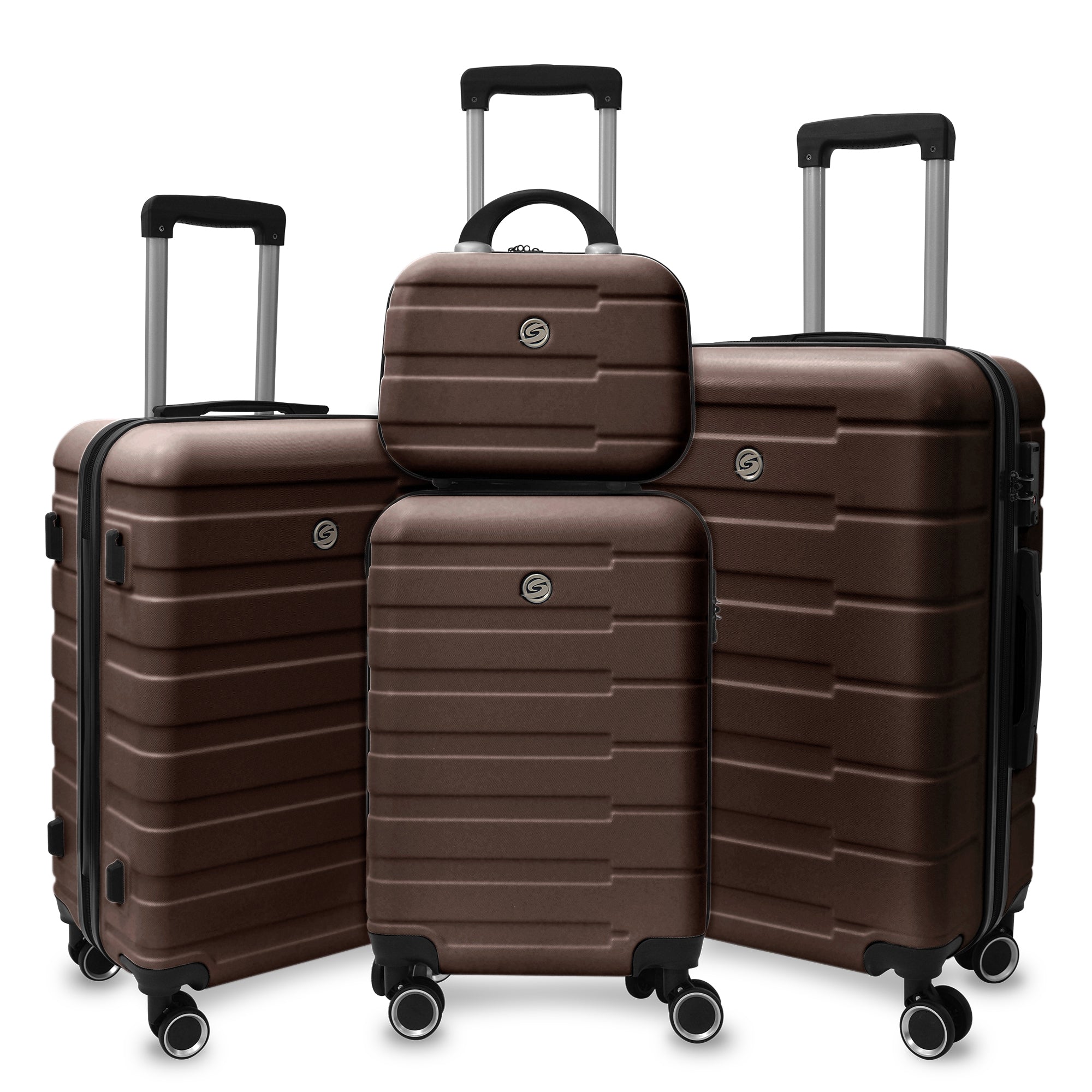 4 Piece Hard Shell Luggage Set,Carry On Suitcase With Spinner Wheels,Family Luggage Set,Brown 12 20 24 28In Brown Abs