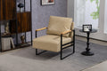 Leather Accent Chair Guest Chair For Living Room, Mid Century Armchair For Bedroom Khaki Pu