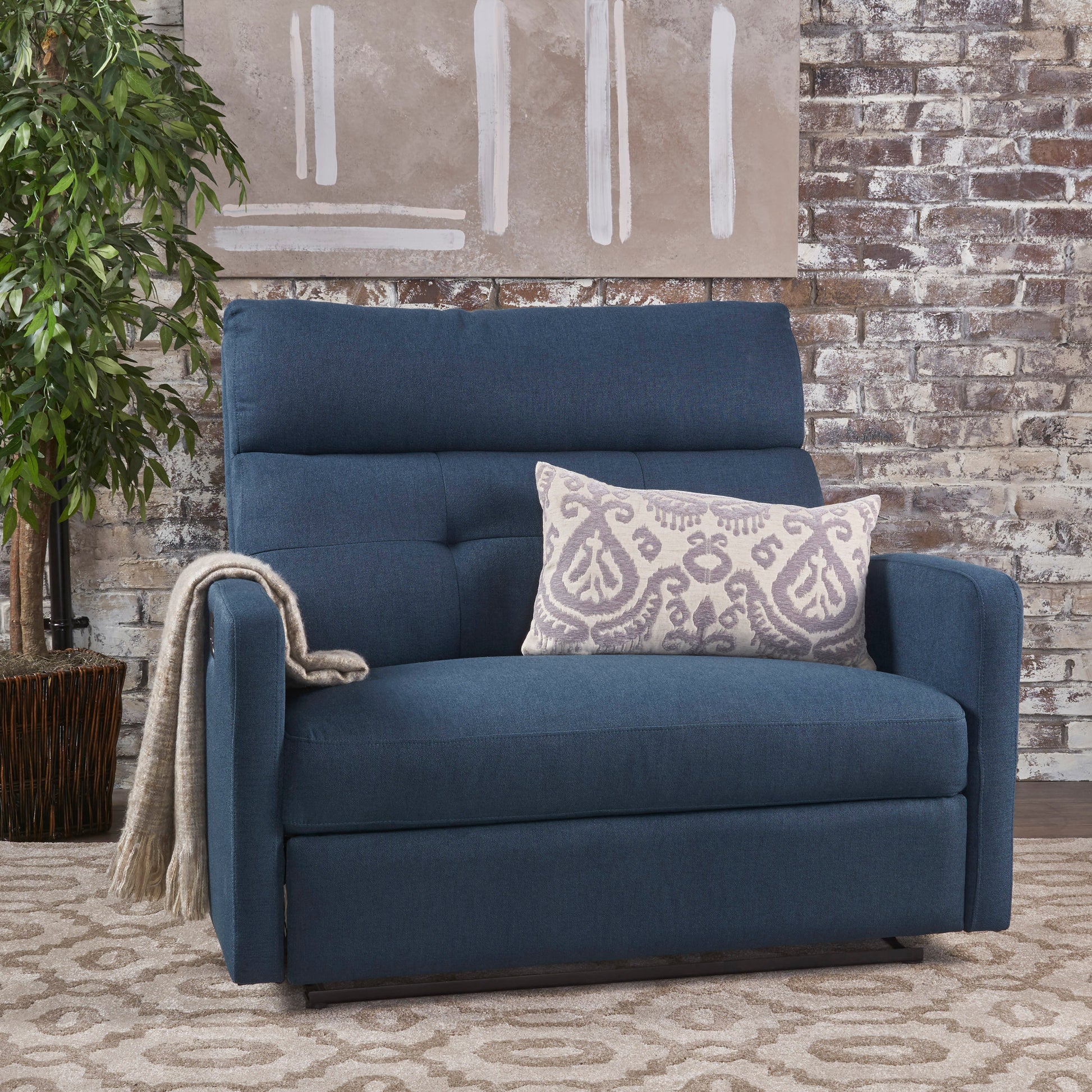 Recliner Chair Double Seats Navy Blue Fabric