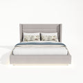 Queen Size Platform Bed With Led Light, Greige Box Spring Not Required Queen Greige Wood Fabric,Plywood,Upholstered
