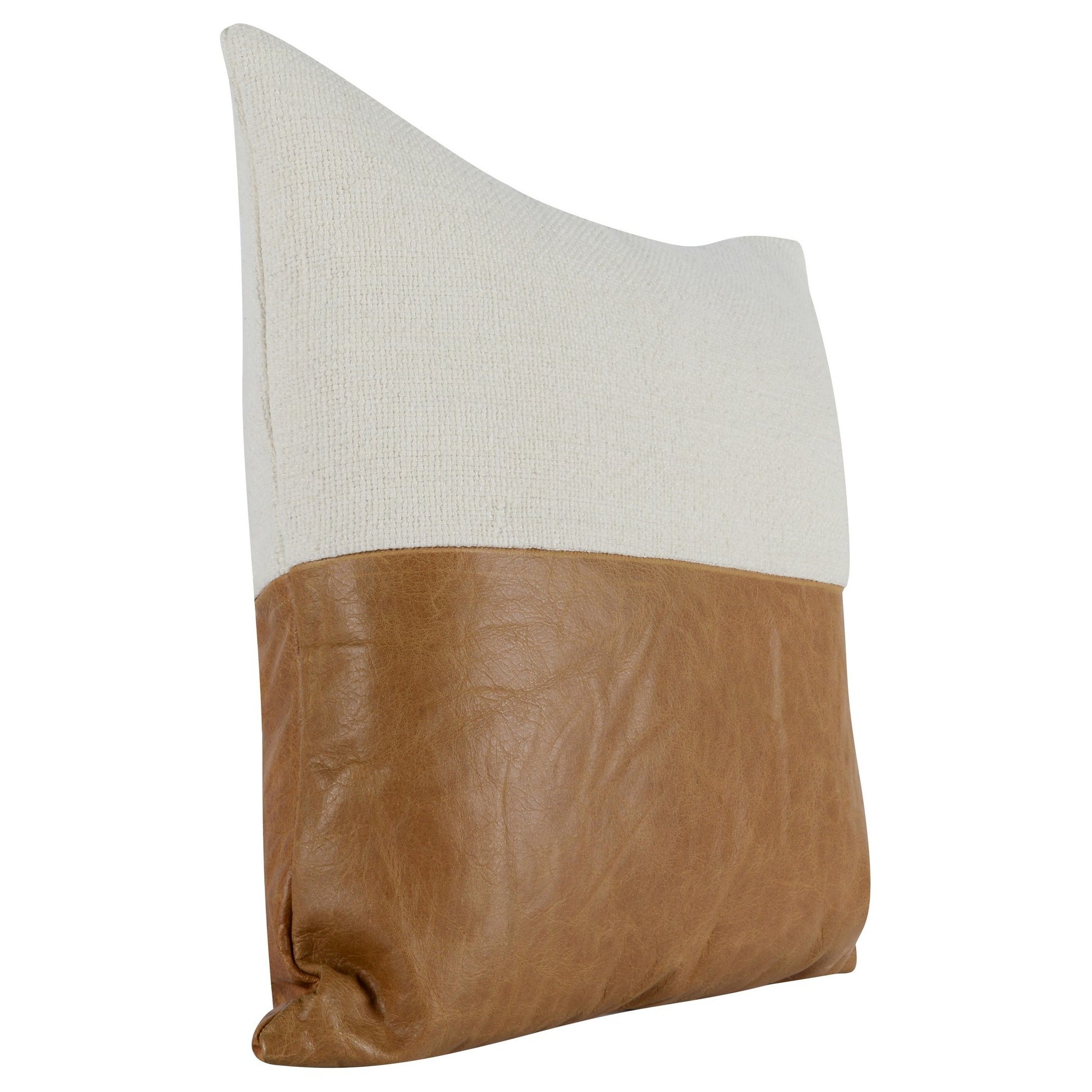 20 X 20 Throw Pillow, Genuine Leather Cover, Dual Tone, Brown And White Brown White Polyester Blend