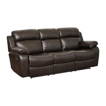 Leather Reclining Three Seater Sofa With Center Drop Down Cup Holder, Brown Brown Leather