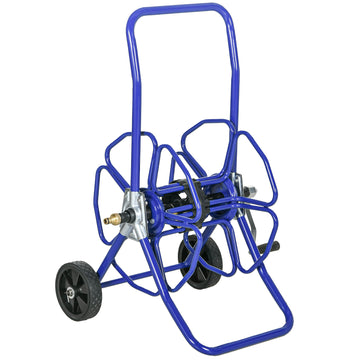 Outsunny Garden Hose Reel Cart, Hold Up To 98' Of 5 8" Hose Hose Not Included , Portable Water Hose Cart With Wheels For Yard, Lawn, Blue Blue Steel