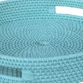 Handcrafted Rattan Lombok Coast Tray In Round Shape, Blue Blue Rattan