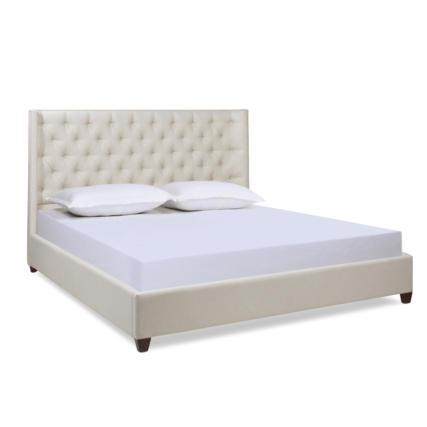 Manhattan Shelter King Platform Bed Frame, Light Beige Linen Box Spring Not Required King Beige Wood Foam Linen Linen