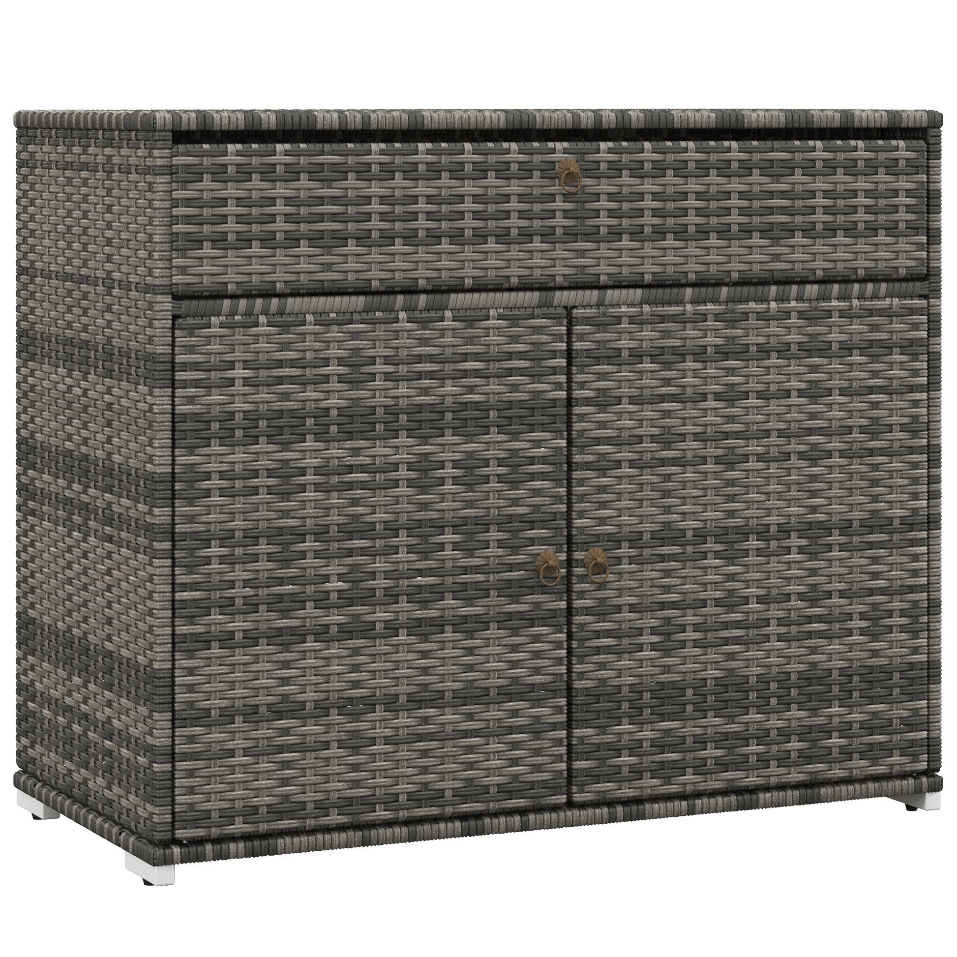 Outsunny Outdoor Towel Rack & Pool Toy Cabinet, Hot Tub Accessory Storage, Freestanding Pe Rattan Wicker Cabinet With Drawer For Indoor, Outdoor Swimming Pool, Spa, Gray Grey Steel