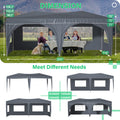 10'X20' Pop Up Canopy Tent With 6 Sidewalls, Ez Pop Up Outdoor Canopy For Parties, Waterproof Commercial Tent With 3 Adjustable Heights, Carry Bag, 6 Sand Bags, 6 Ropes And 12 Stakes, Gray Gray