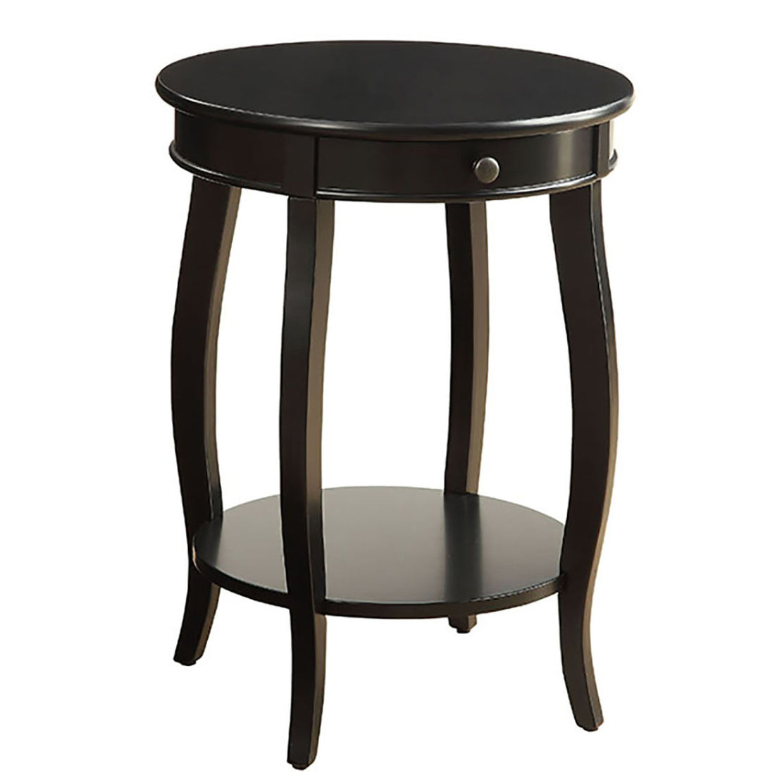 Black End Table With 1 Drawer Black Primary Living Space Drawers Round Wood