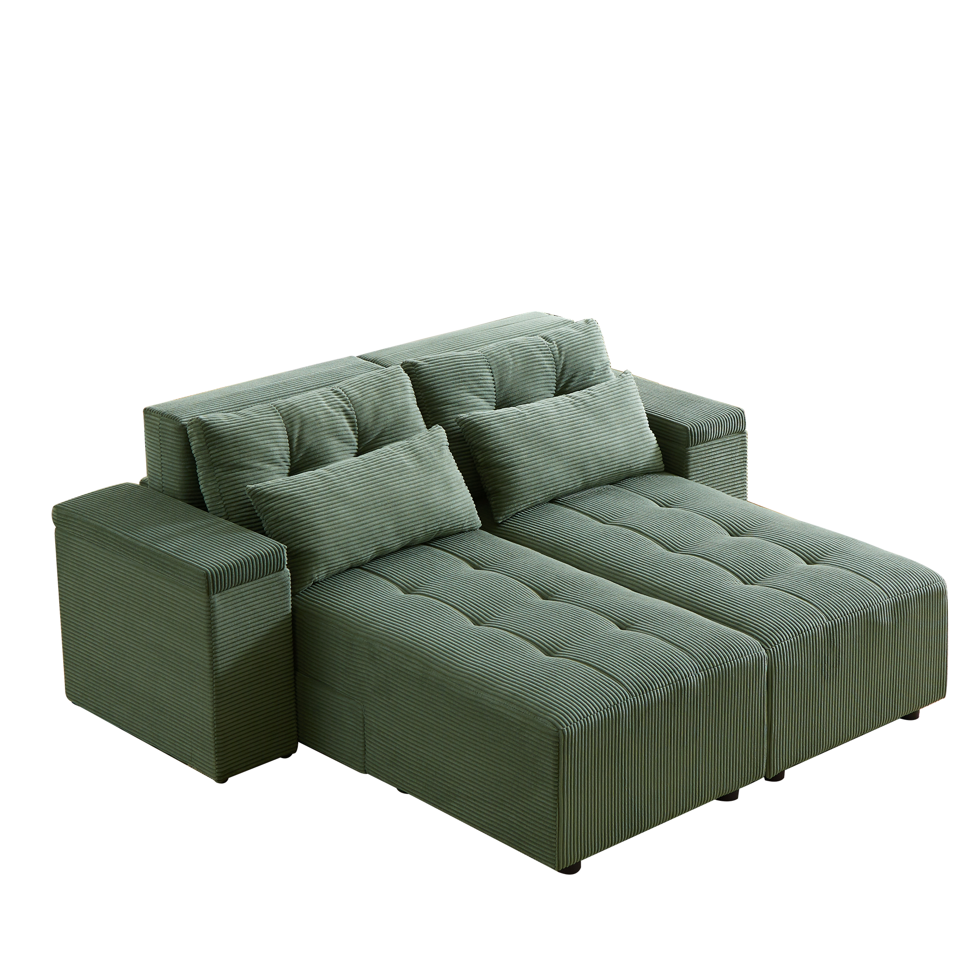 Convertible 3 In 1 Sleeper Sofa And Sectional Sofa With 4 Storage Space For Living Room,Corduroy Couch With 4 Pillows,Corduroy Army Green Corduroy 3 Seat