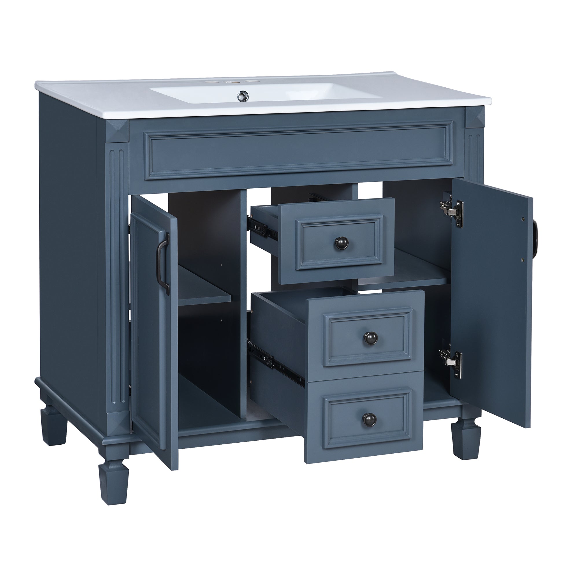 36'' Bathroom Vanity With Top Sink, Royal Blue Mirror Cabinet, Modern Bathroom Storage Cabinet With 2 Soft Closing Doors And 2 Drawers, Single Sink Bathroom Vanity Blue Bathroom Modern Solid Wood