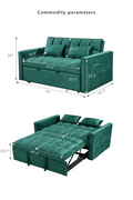 Modern Flannel Double Sofa With Folding Bed, Small Double Sofa With Three In One Convertible Sofa Bed, Adjustable Backrest And Storage Space, Including Pillows, Perfect For Living Room Or Bedroom Twin Green Solid Wood