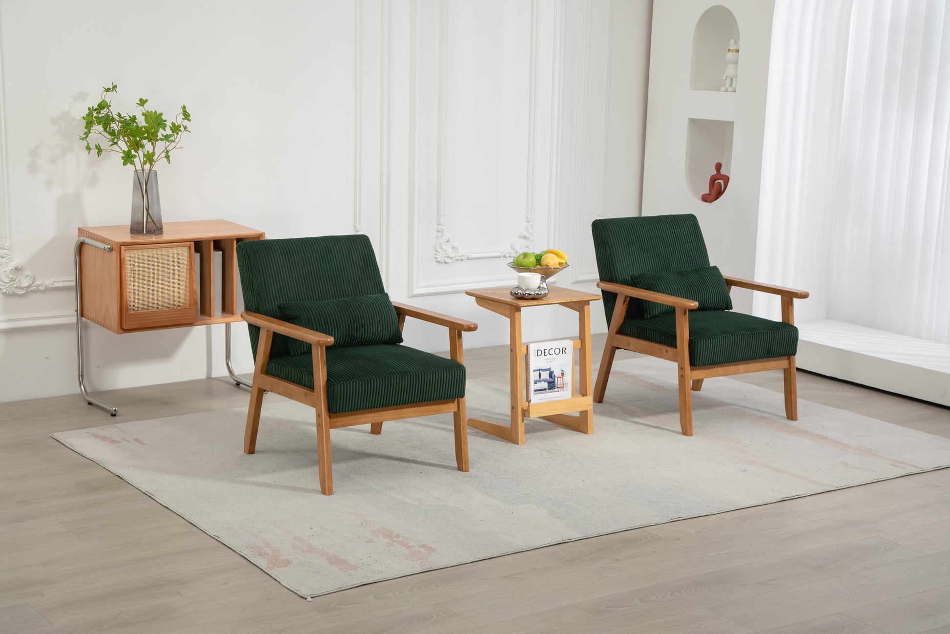 Leisure Chair With Solid Wood Armrest And Feet, Leisure Chair, Wood Frame, Velvet, Solid Rubber Wood Legs, Mid Century Modern Accent Chair, For Living Room Bedroom Studio Chair,Two Packs Emerald Corduroy