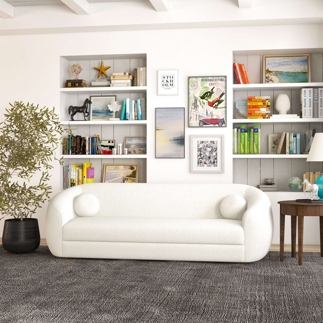 Melinda Boucle Sofa Ivory,White Boucle 3 Seat