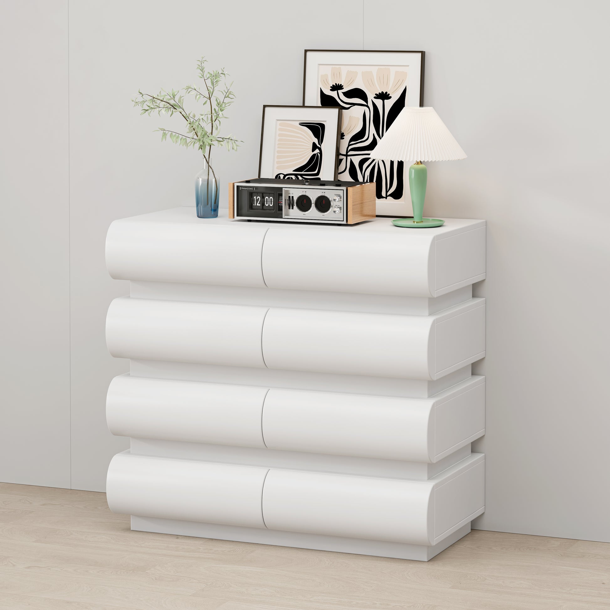 8 Drawer Dresser For Bedroom, White Dresser No Handle, Modern 8 Chest Of Drawers With Wide Storage White Mdf