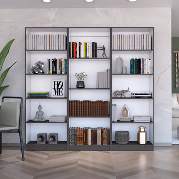 Bartow 3 Piece Home Bookcase Set, 74" Wide With 14 Shelvesliving Room Set Set Matt Gray White Freestanding 5 Or More Shelves Multicolor Office Open Storage Space Modern Particle Board