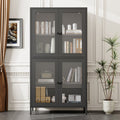 Classic Metal Storage Cabinet Display Cabinet With 4 Glass Doors 4 Shelves Cabinet Bookcase Side Cabinet For Home Office Living Room Kitchen Hallway Black, Flat Tempered Glass Freestanding 3 4 Shelves Glass Pane Black Study Glass Doors Classic Steel