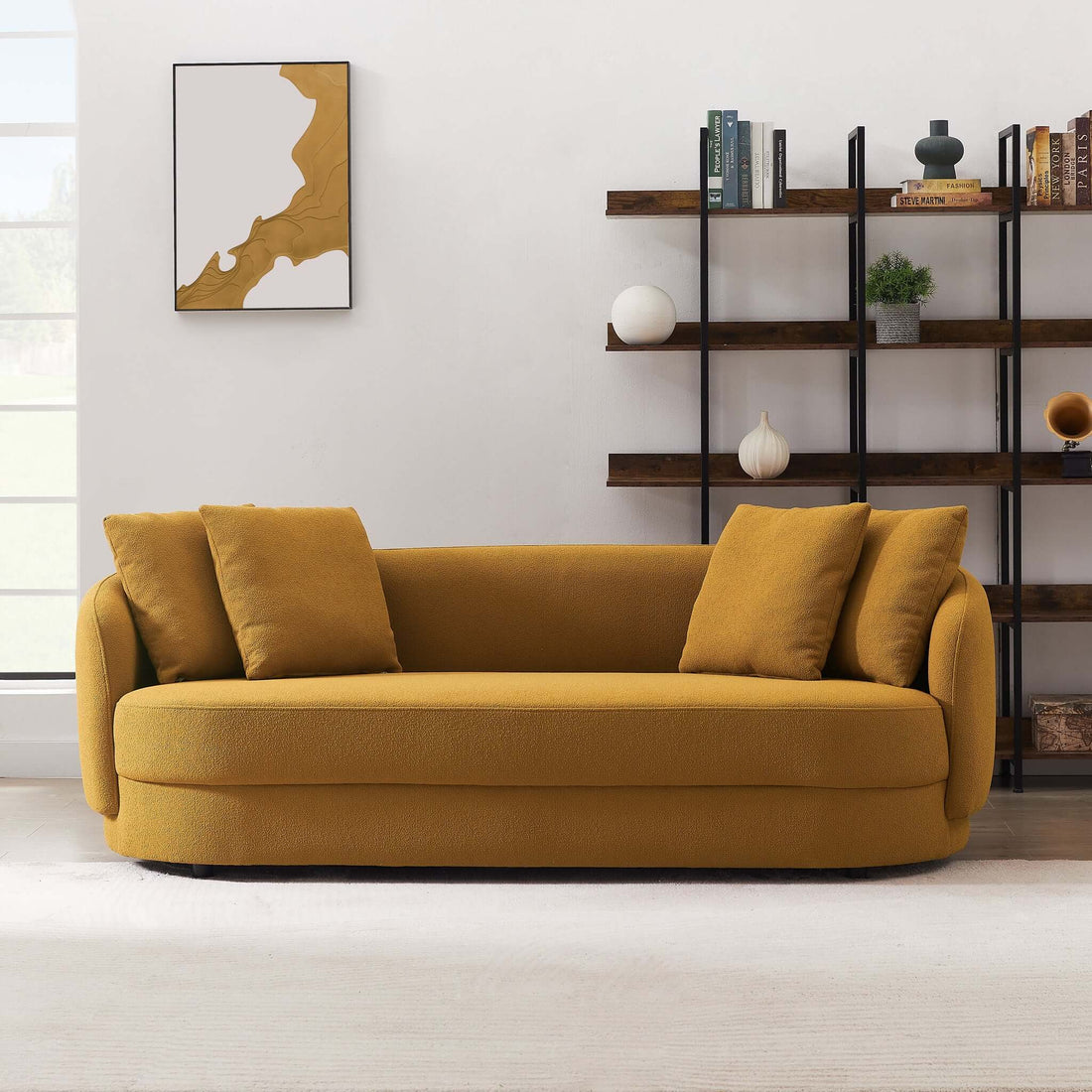 Dylan Modern French Boucle Sofa Dark Yellow French Boucle 3 Seat