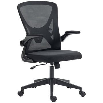 Vinsetto Mid Back Mesh Home Office Chair, Ergonomic Computer Task Chair With Lumbar Back Support, Adjustable Height, And Flip Up Arms, Black Black Steel