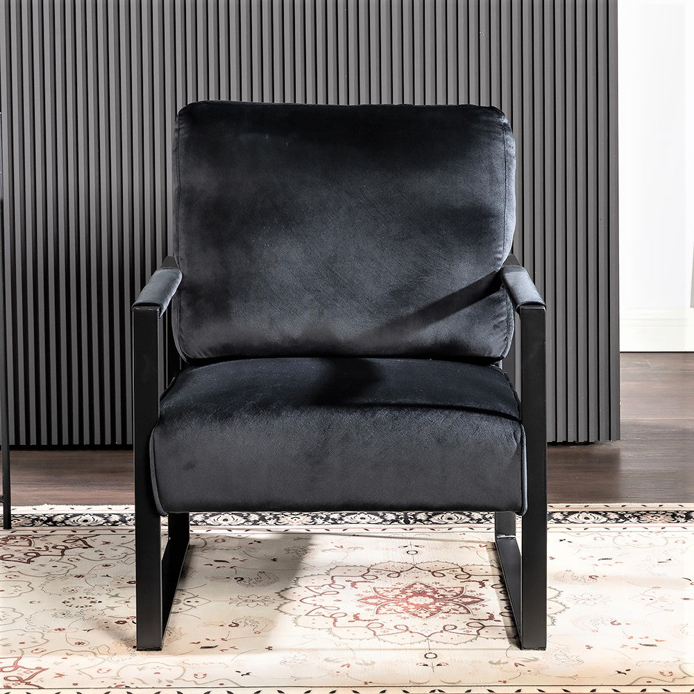 Classic Mid Century Modern Accent Chair With Durable Square Metal Frame, Armchair For Living Room, Bedroom, Home Office In Plush Velvet Upholstery, Black Black Velvet