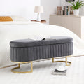 Storage Bench Bedroom Bench, Velvet Oval Upholstered End Of Bed Bench With Golden Metal Legs,50