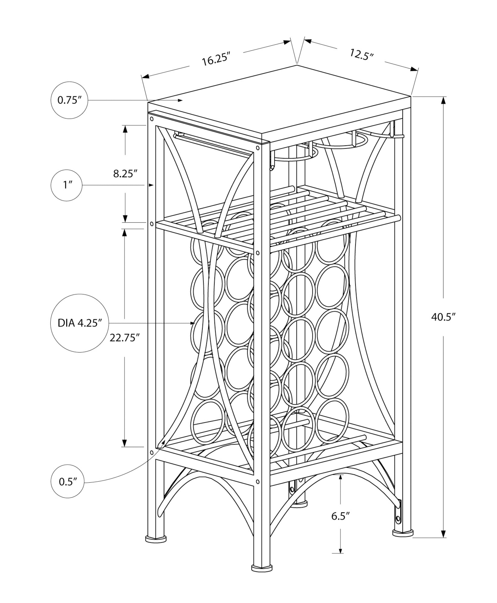 Home Bar, Wine Rack, Black Metal, Transitional Black Metal