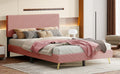 Queen Size Corduroy Upholstered Bed Frame, Platform Bed With Horizontal Stripe Headboard, No Box Spring Needed, Pink Queen Pink Bed Frame Solid Wood Mdf