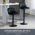Homcom Adjustable Bar Stools Set Of 2, Velvet Counter Height Barstool, Upholstered Kitchen Stool With Swivel Seat, Steel Frame, Footrest For Kitchen Counter And Dining Room, Black Black Polyester