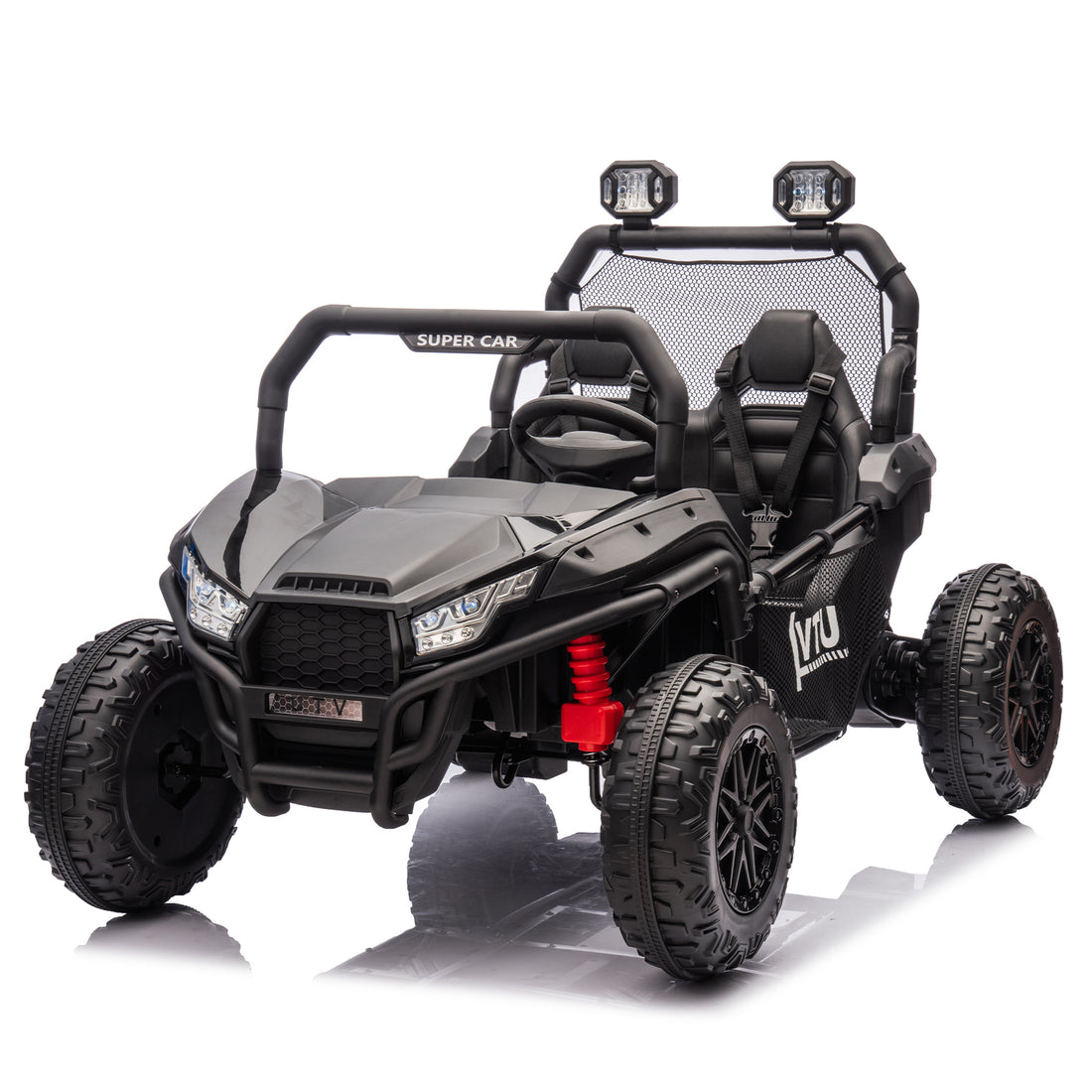 24V Two Seater Kids Ride On Utv W Parents Control,400W Super Power,Four Wheel Suspension,Led Light With Rear Searchlight,Bluetooth,Mp3,Music,Rear Storage Space,Speeds 3.73 4.97Mph For Kids Aged 3 . Black 50 99 Lbs Polypropylene