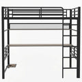 Full Size Metal Loft Bed Frame With Storage Shelf And Led Light,Iron Mesh,Black Black Metal