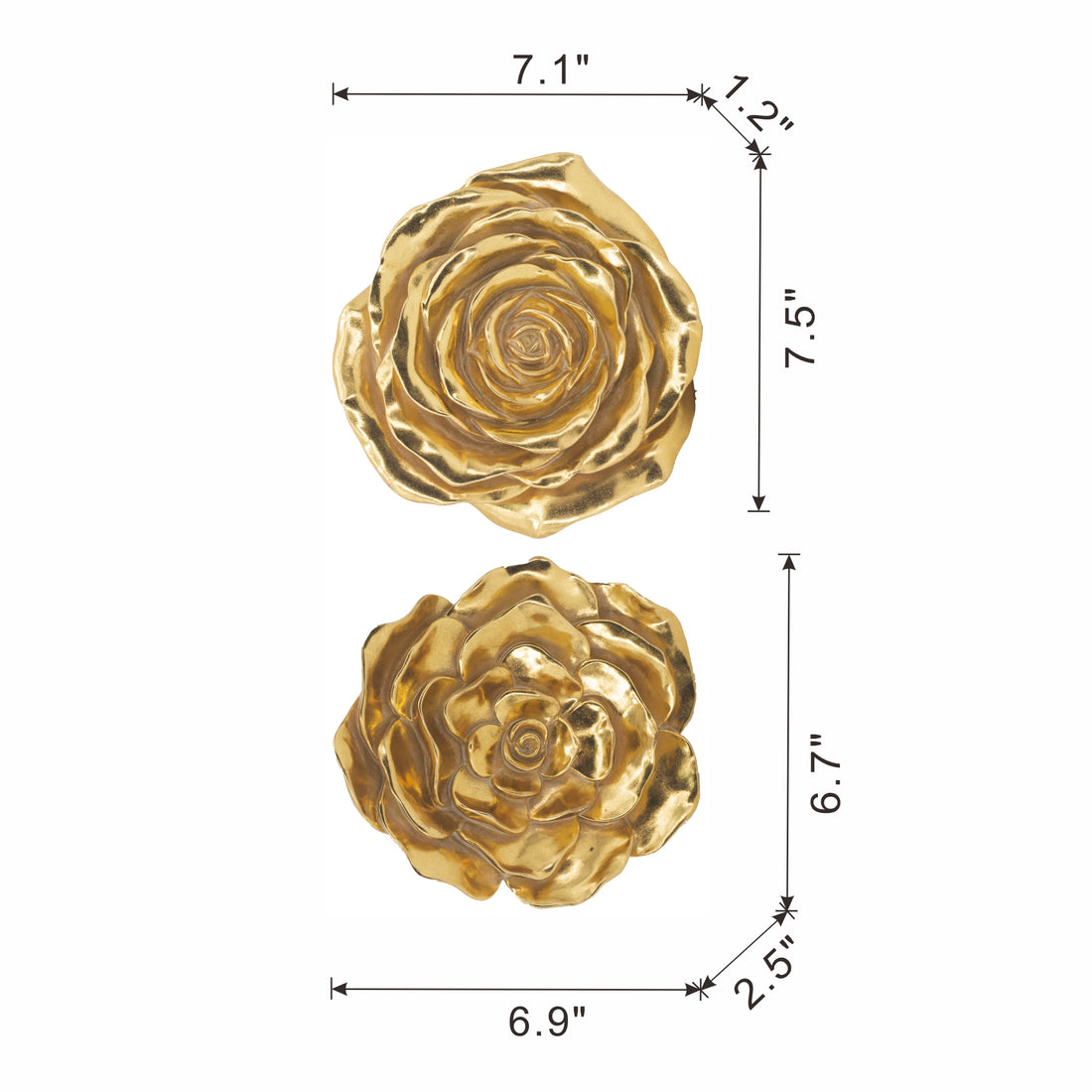 S 2 Gold Rose Hanging Wall Accents Gold Resin