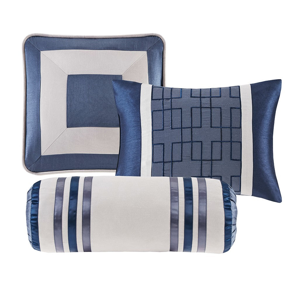 7 Piece Comforter Set Navy King King Navy Polyester