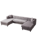 126 Inch Modern Style Chenille Three Piece Sofa, Pull Point Design U Shaped Sofa Two Chaise Longue Seats, Two Pillows And Plastic Feet, Suitable For Living Room, Bedroom, Lounge And Projection Room