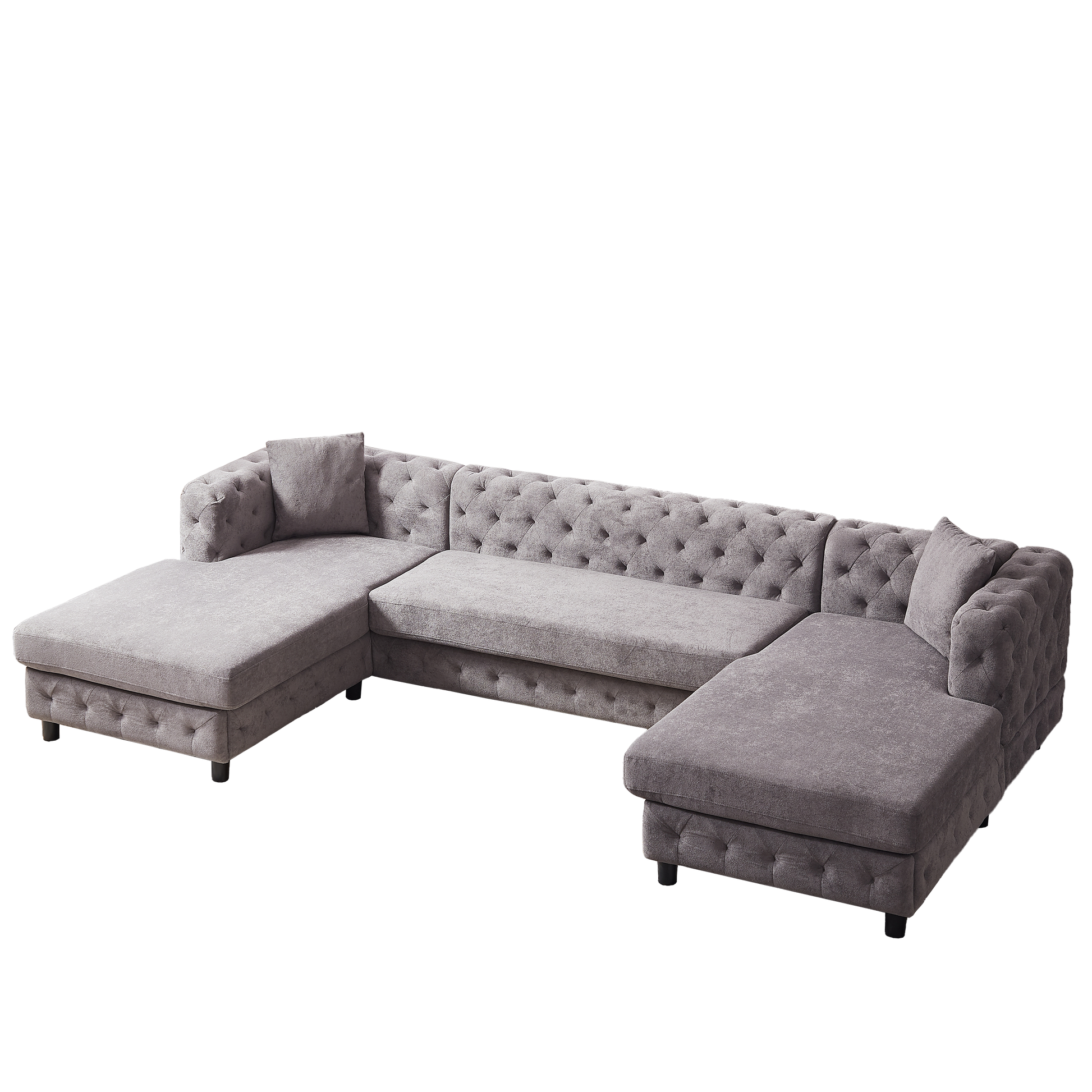 126 Inch Modern Style Chenille Three Piece Sofa, Pull Point Design U Shaped Sofa Two Chaise Longue Seats, Two Pillows And Plastic Feet, Suitable For Living Room, Bedroom, Lounge And Projection Room