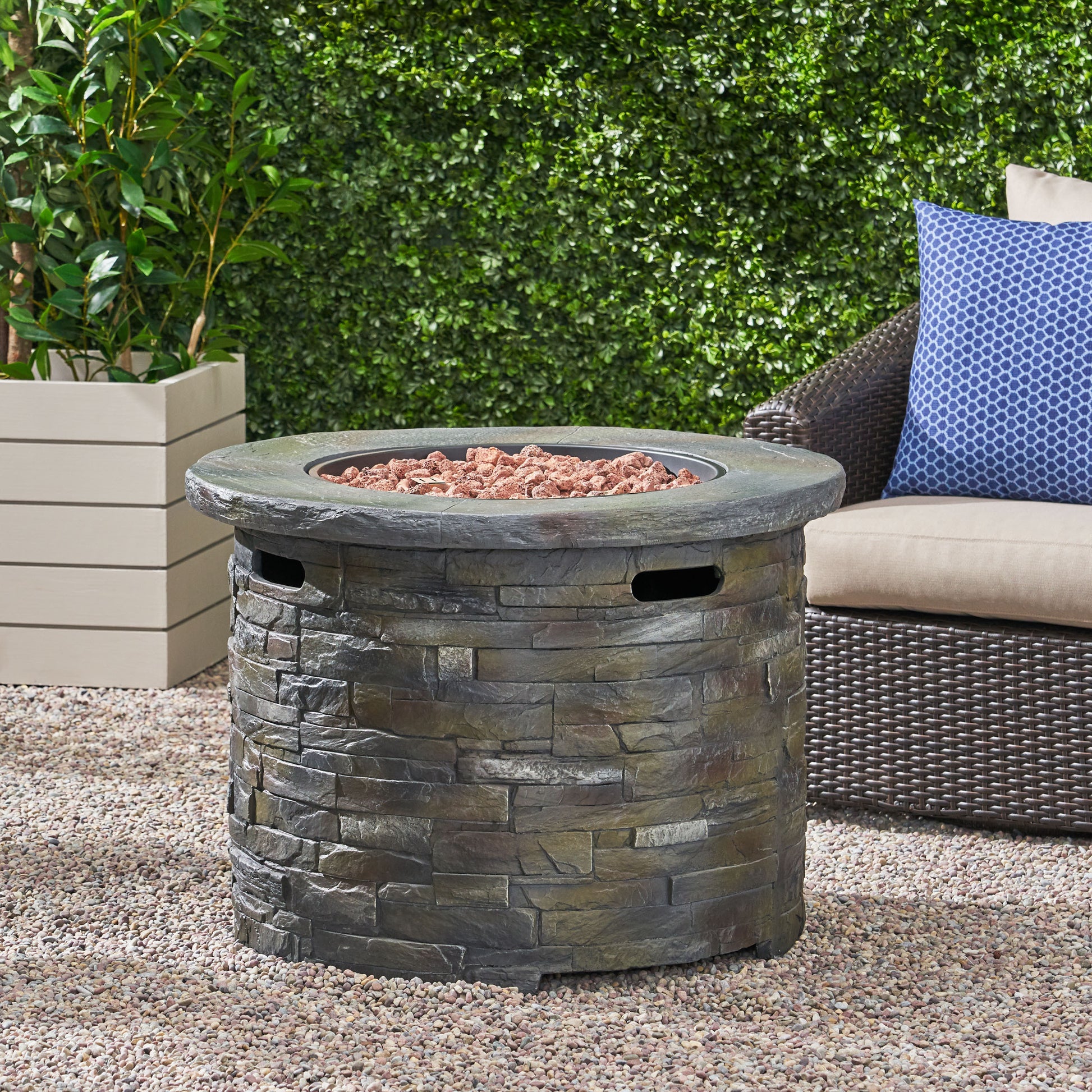 35" 40000 Btu Firepit Round Stone Gray Magnesium Oxide