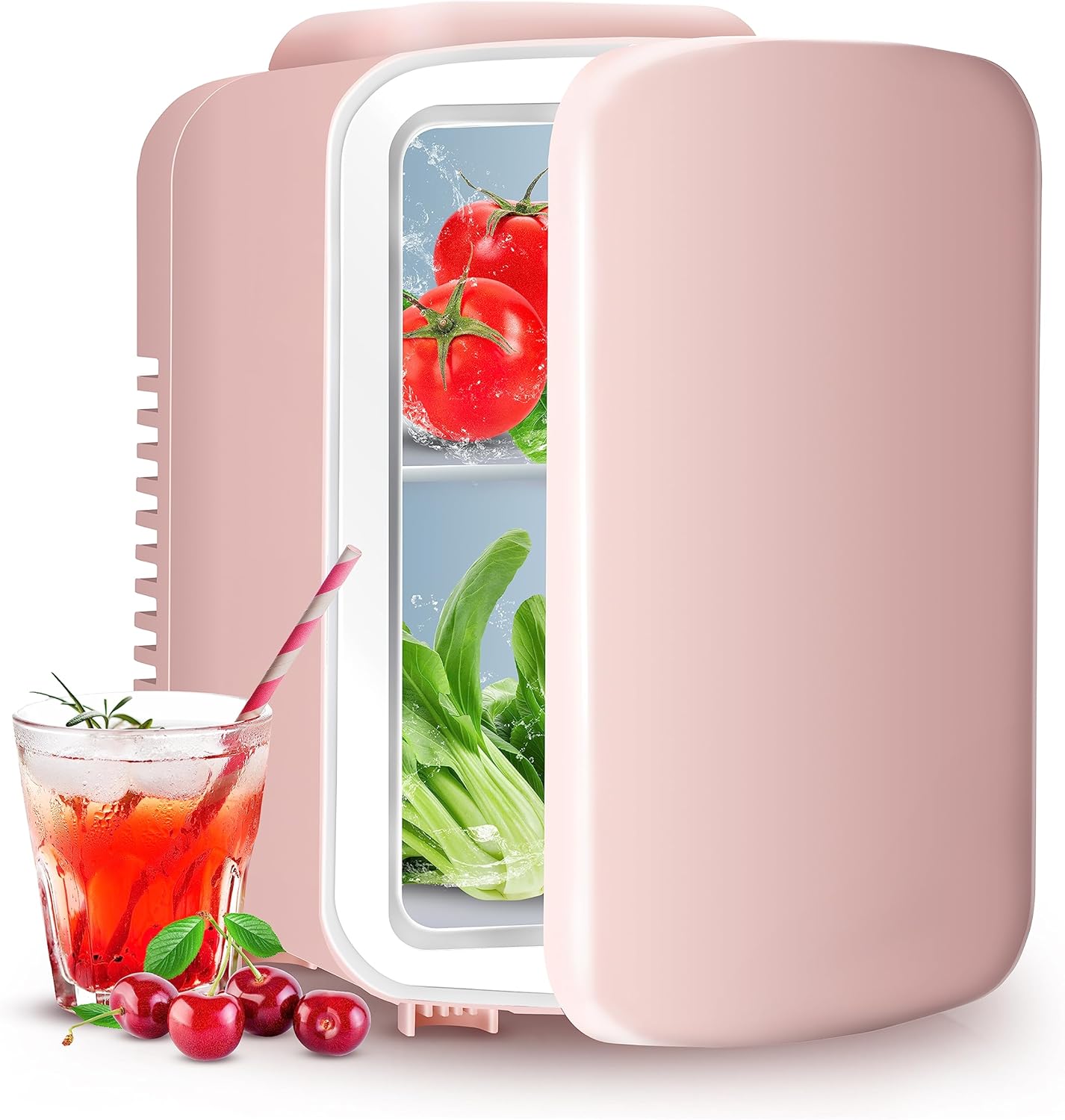 4L Mini Fridge 6 Can Portable Cooler & Warmer Compact Refrigerators For Food, Drinks, Skincare, Office Desk, Pink Pink Plastic