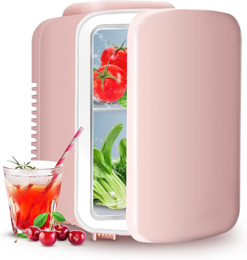 4L Mini Fridge 6 Can Portable Cooler & Warmer Compact Refrigerators For Food, Drinks, Skincare, Office Desk, Pink Pink Plastic