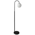 63 Inch Modern Metal Floor Lamp, Frosted Glass Globe Shade, Black, White Black White Metal