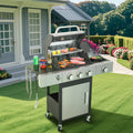 3 Burner Propane Gas Bbq Grill With Side Burner, 37230Btu Output With Enameled Cast Iron Cooking Grids For Outdoor Barbecue, Stainless Steel Black Silver Garden & Outdoor Iron,Stainless Steel