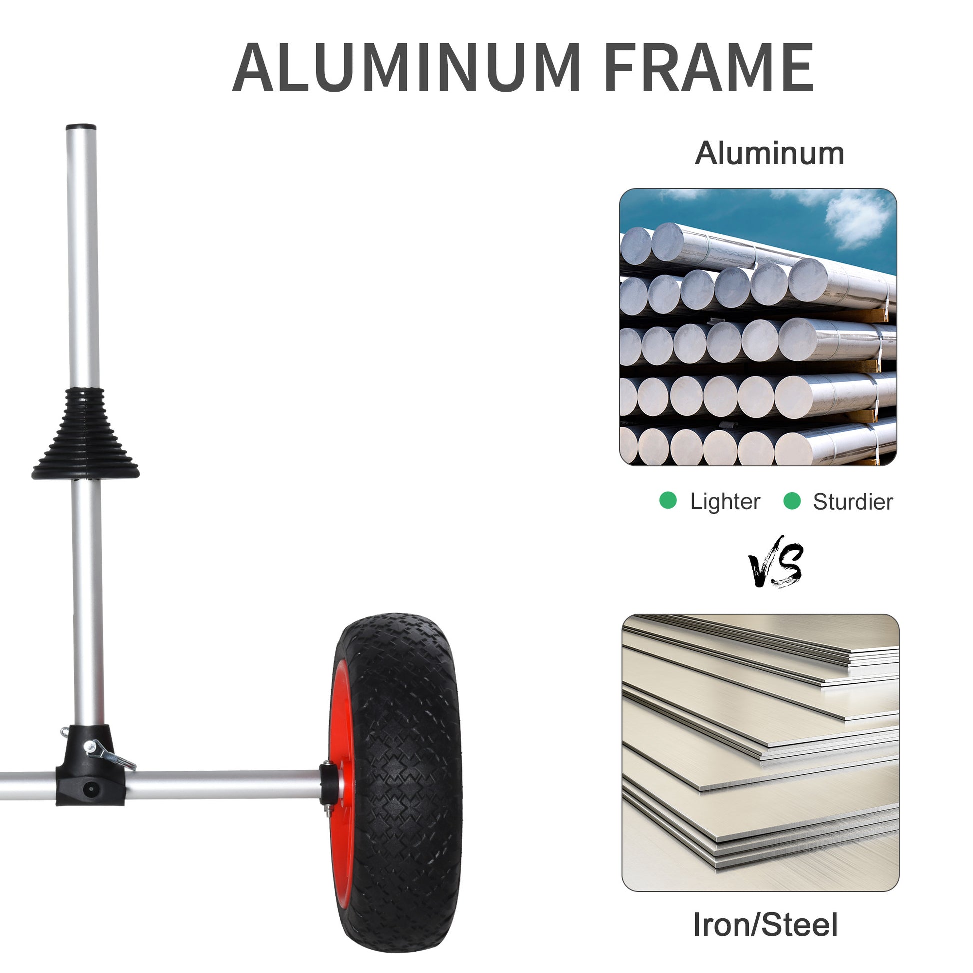 Soozier Universal Kayak Cart, Trolley Trailer Kayak Wheels With Strong Aluminum Frame, Adjustable Width Crossbar, & Large Tires Black Silver Aluminum