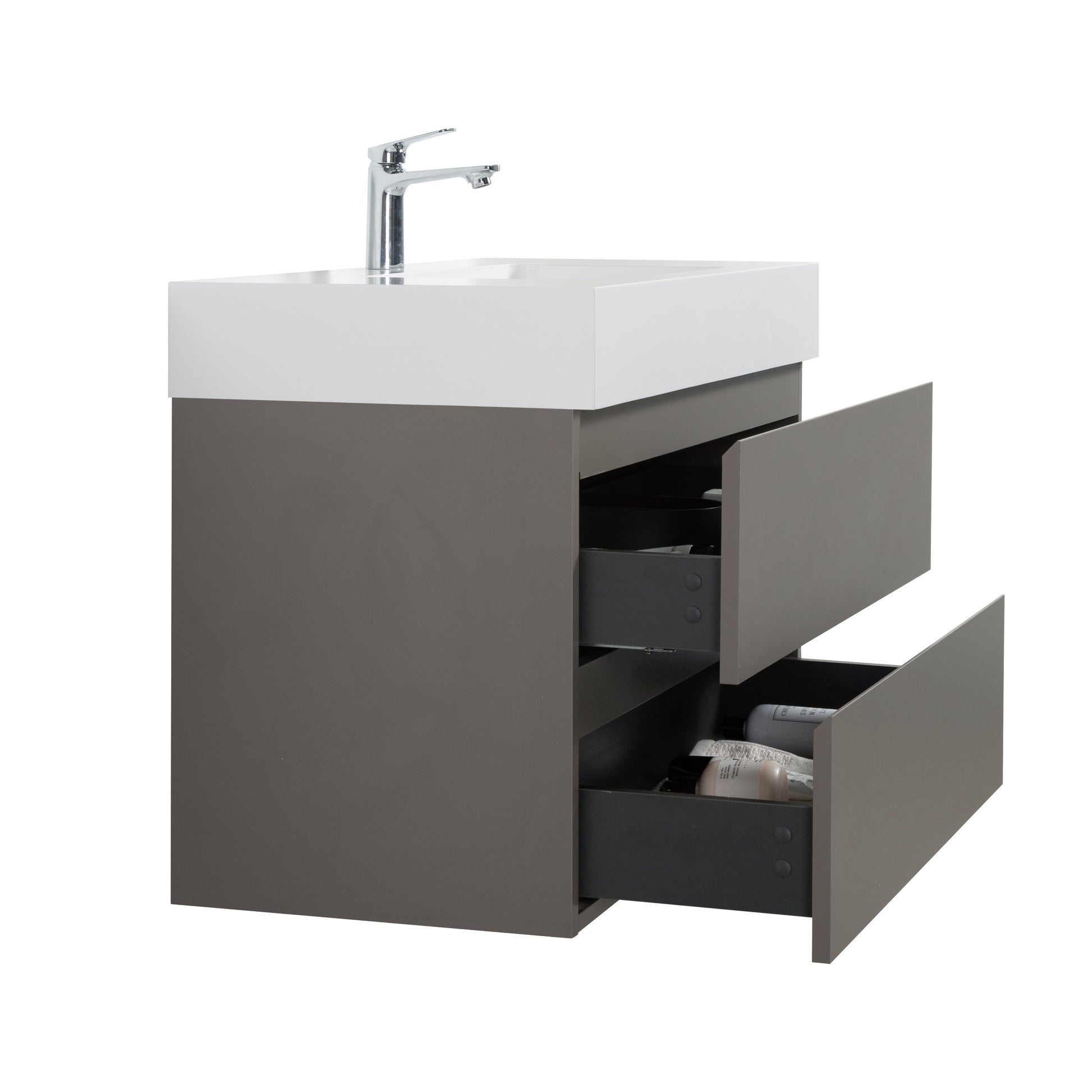 Alice 36" Gray Bathroom Vanity With Sink, Large Storage Wall Mounted Floating Bathroom Vanity For Modern Bathroom, One Piece White Sink Basin Without Drain And Faucet, Pre Assembled Gray Bathroom Modern Particle Board