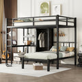 Metal Full Xl Over Twin Bunk Bed With Desk,Bookshelf ,Storage Shelves And Wardrobe,Black Black Metal