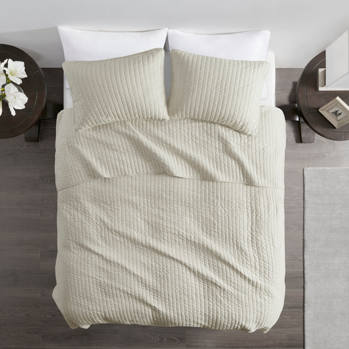 3 Piece Quilt Set Cream King Cal King King Cream Cotton