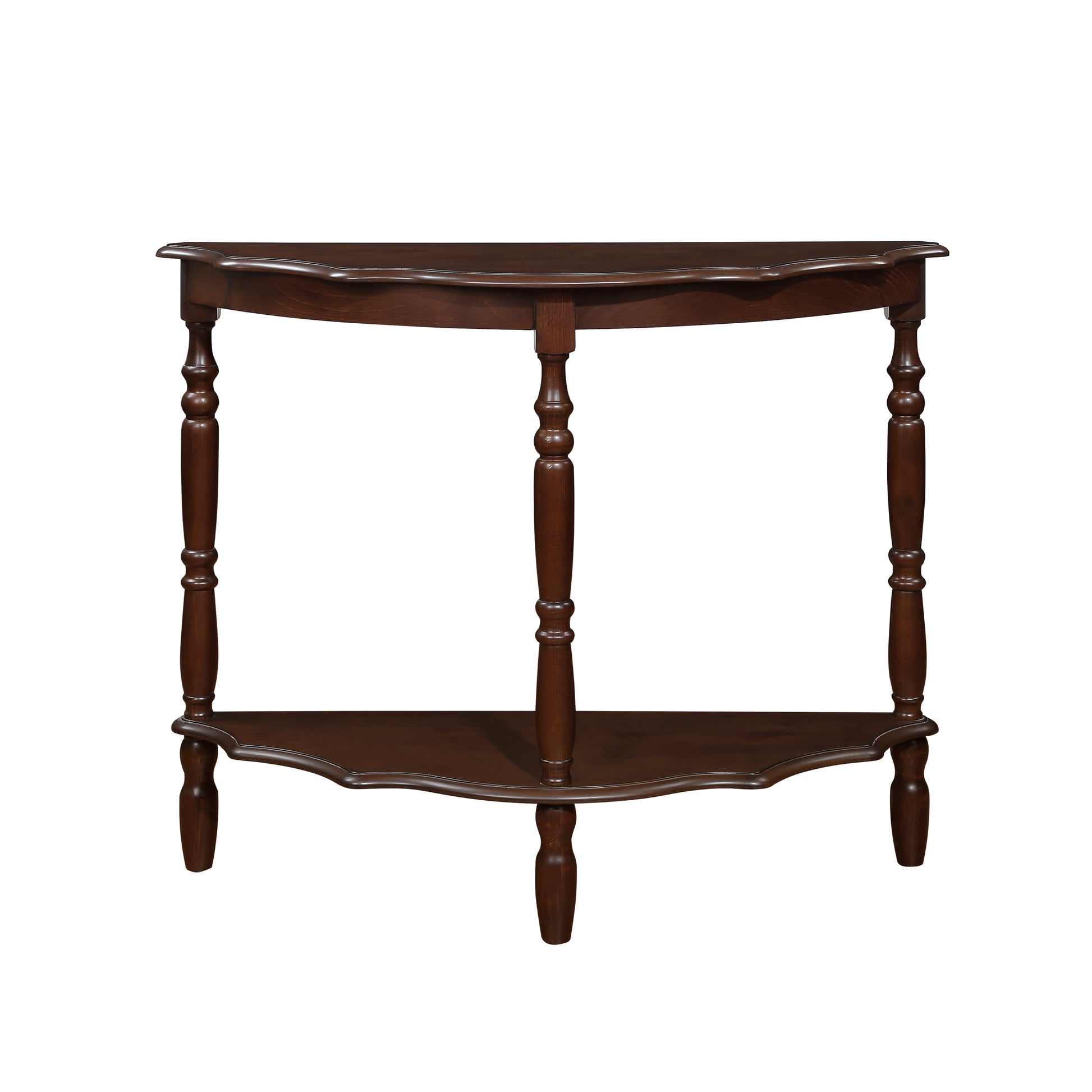 42'' Retro Circular Curved Half Moon Console Table With Cloud Design Top And Open Shelf Solid Wood Frame And Legs, Light Espresso Light Espresso Retro Pine