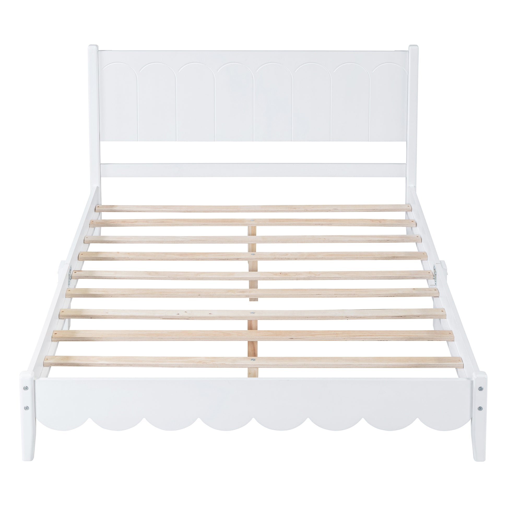 Full Size Wood Platform Bed Frame, Retro Style Bed With Rectangular Headboard,No Need Box Spring,White Full White Wood